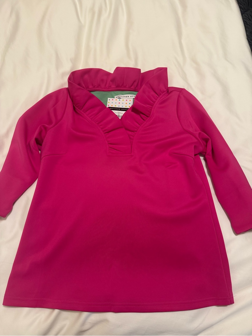 Gretchen Scott Ruffle V-Neck Top - Hot Pink
